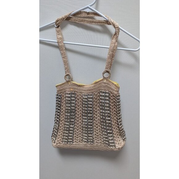 Beige/Silver Crochet Pop-Tabs Tote Bag Purse - Picture 1 of 3